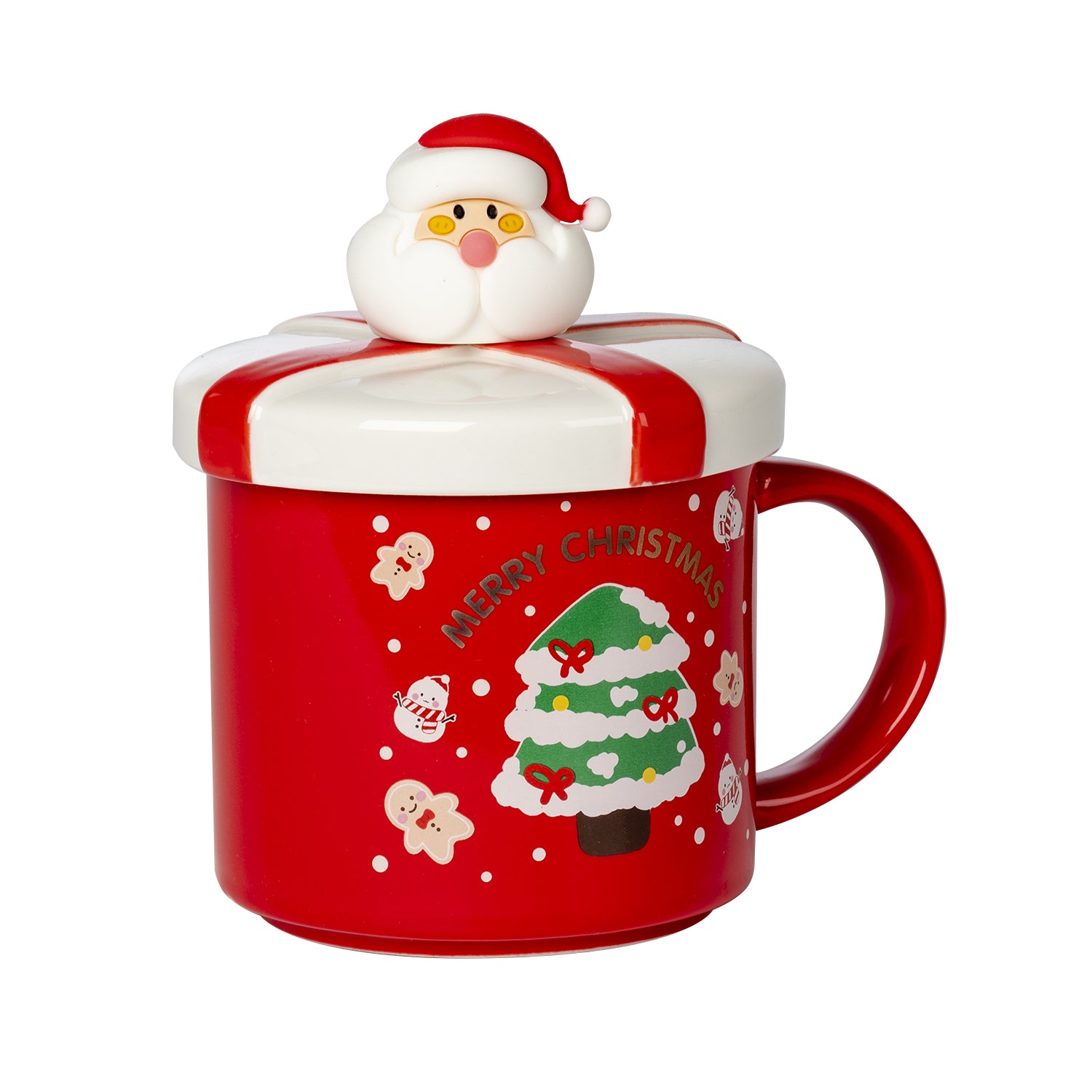 VESTIAMO CASA GRAN NATALE - Tazza Natalizia Babbo Natale in porcellana con Tappo e cucchiaino 40 cl